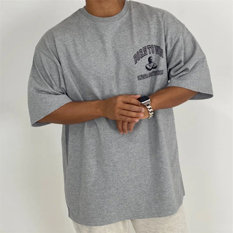 gyms T-shirt Men's Fashion short sleeve Tee Men summer Loose Fitness T-shirt men's Cotton Sports Training tops men sportswear