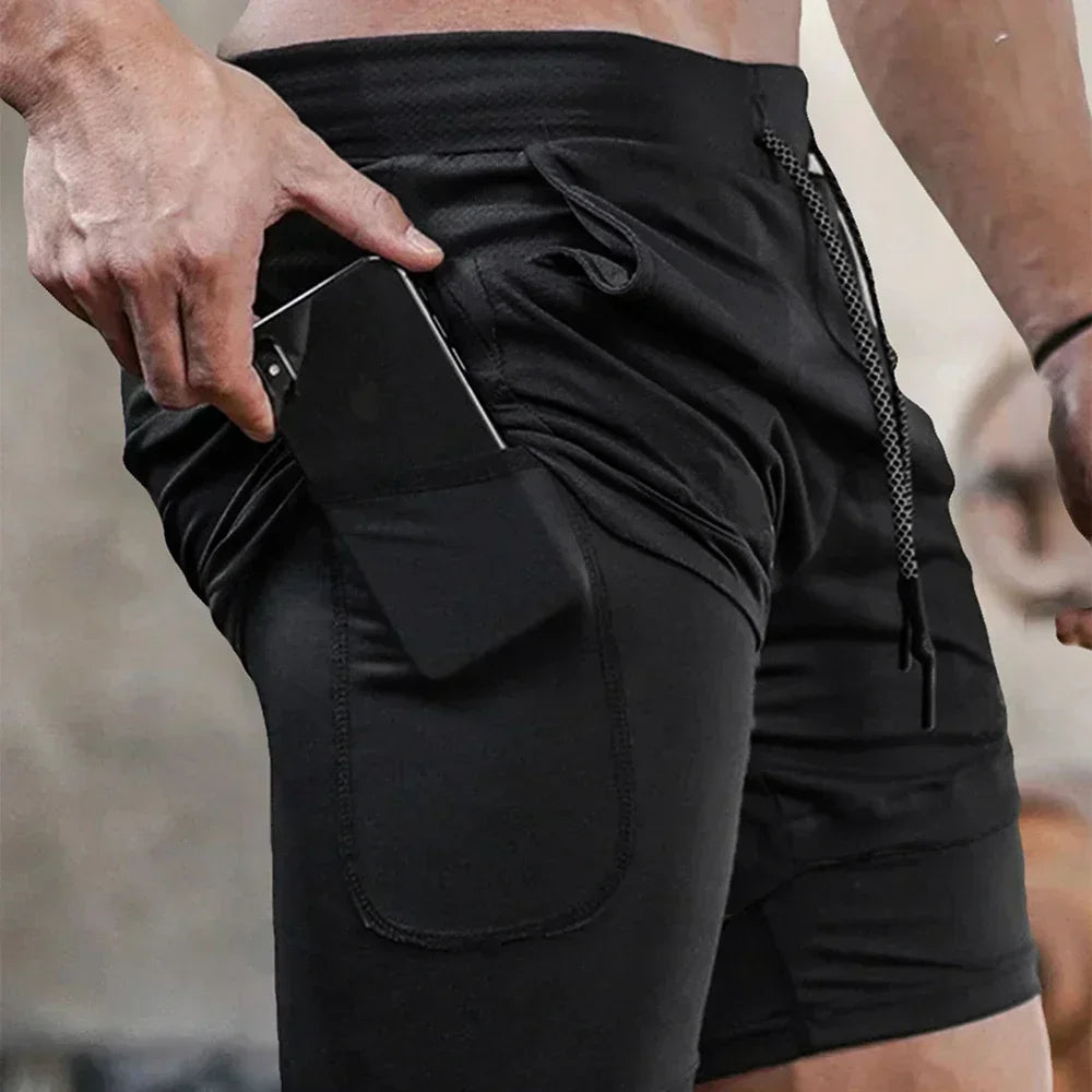 Men's gym compression shorts boxing printed sports pants double layered quick drying basketball beach muscle exercise fitness