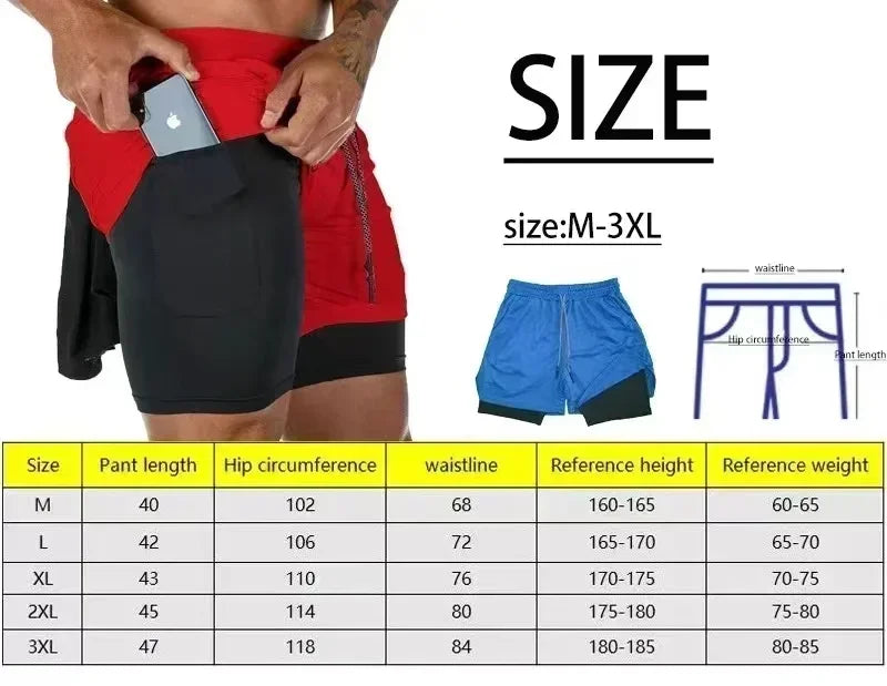 Men's gym compression shorts boxing printed sports pants double layered quick drying basketball beach muscle exercise fitness